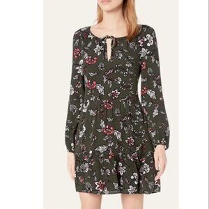 CUPCAKES & CASHMERE Cayleen Tiered Floral Dark Green Peasant Dress Womens 8 Fall